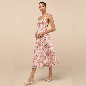 Lulus Alaia Blush Multi Floral Satin Backless Midi Dress